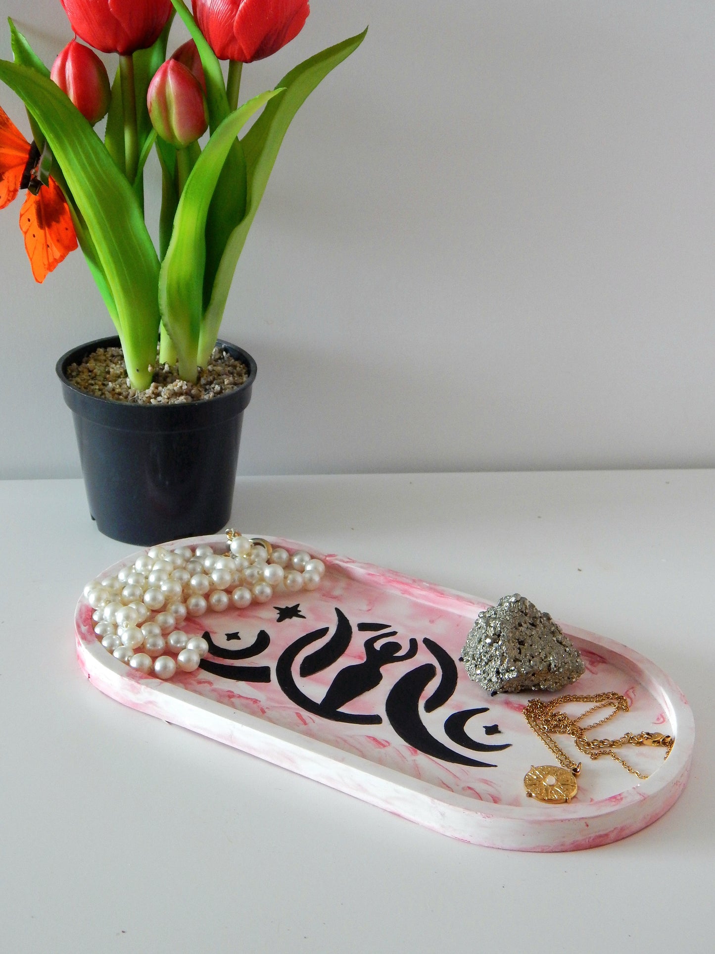 Plateau marbré - Rose & Blanc