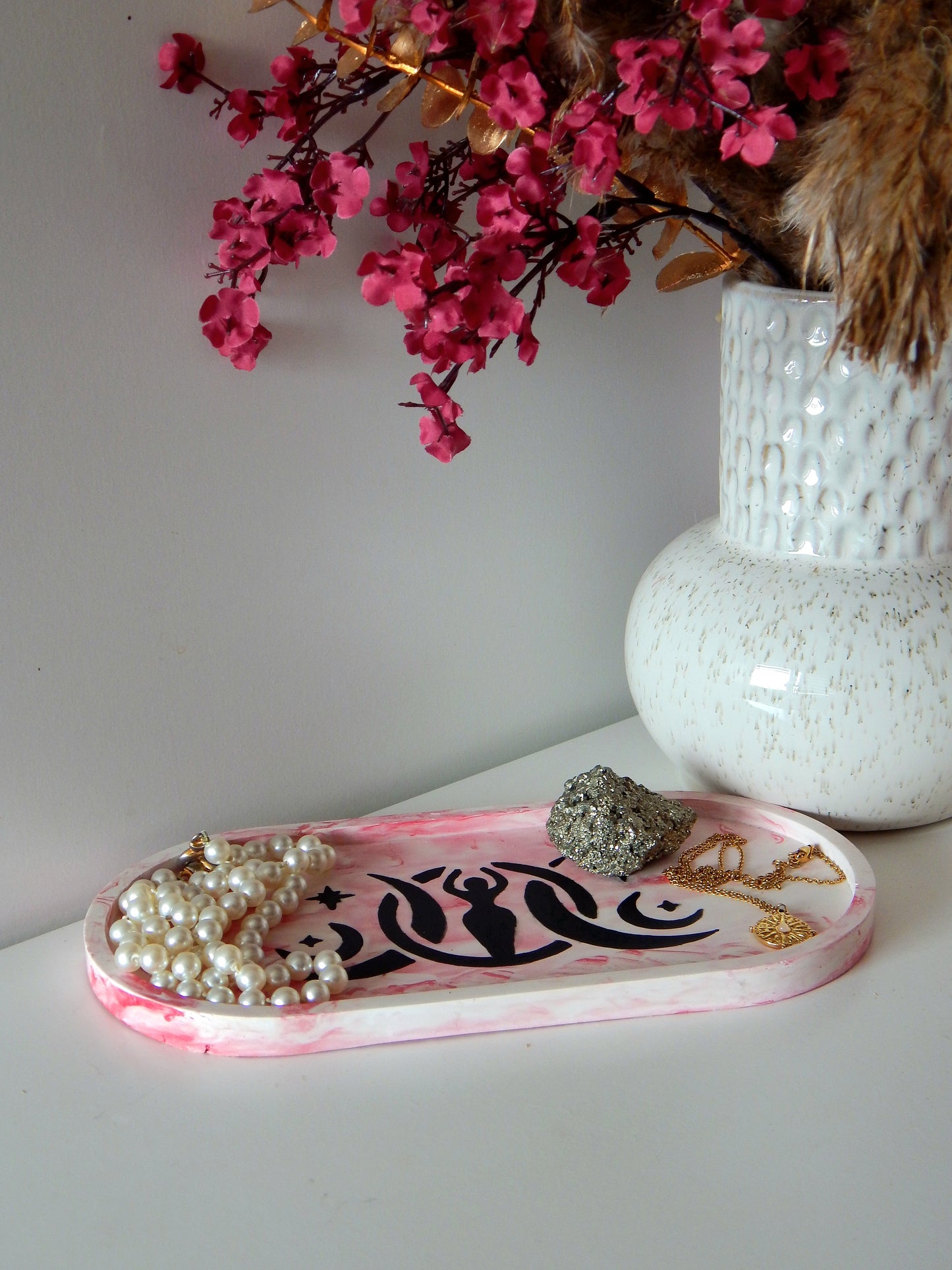 Plateau marbré - Rose & Blanc